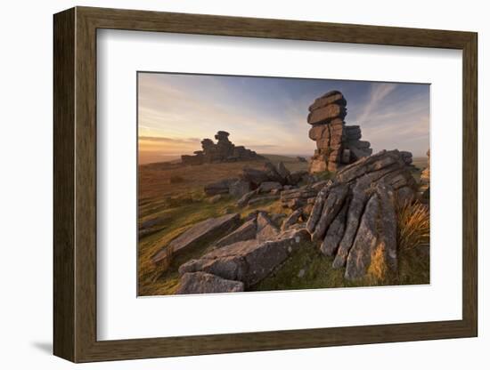 Landscape view of Great Staple Tor, Dartmoor, Devon, UK-Ross Hoddinott / 2020VISION-Framed Photographic Print