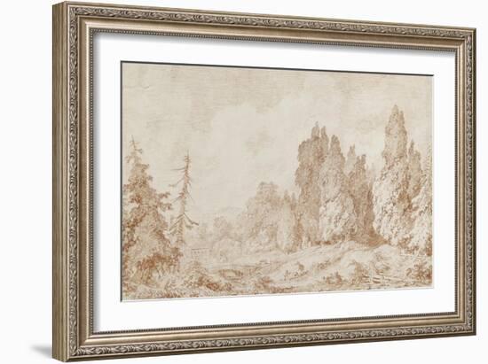 Landscape with a Bridge, C.1760-Jean-Honore Fragonard-Framed Giclee Print