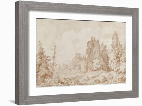 Landscape with a Bridge, C.1760-Jean-Honore Fragonard-Framed Giclee Print