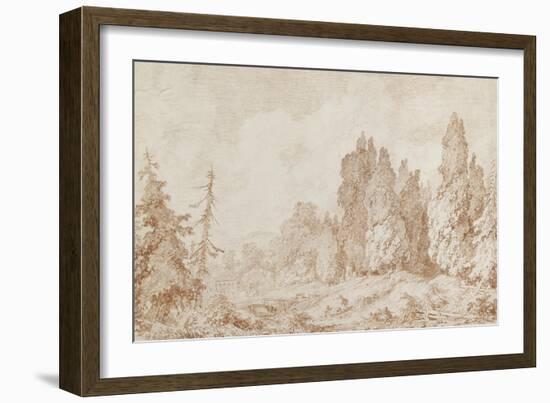 Landscape with a Bridge, C.1760-Jean-Honore Fragonard-Framed Giclee Print