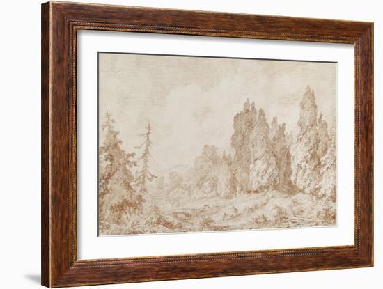 Landscape with a Bridge, C.1760-Jean-Honore Fragonard-Framed Giclee Print