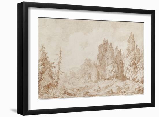 Landscape with a Bridge, C.1760-Jean-Honore Fragonard-Framed Giclee Print