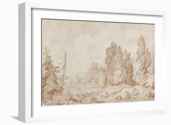 Landscape with a Bridge, C.1760-Jean-Honore Fragonard-Framed Giclee Print