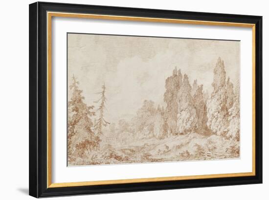 Landscape with a Bridge, C.1760-Jean-Honore Fragonard-Framed Giclee Print