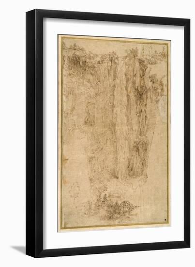 Landscape with a Cascade; at the Foot, Two Men, One Mounted-Domenichino-Framed Giclee Print