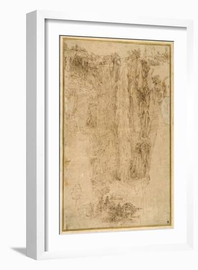 Landscape with a Cascade; at the Foot, Two Men, One Mounted-Domenichino-Framed Giclee Print