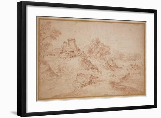 Landscape with a Castle, 1716-18-Jean Antoine Watteau-Framed Giclee Print