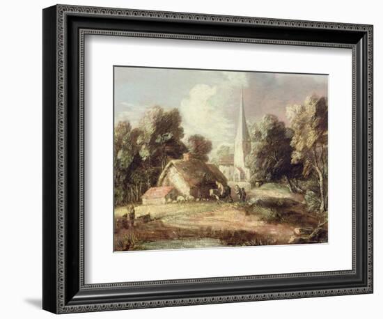 Landscape with a Church, Cottage, Villagers and Animals, C.1771-2-Thomas Gainsborough-Framed Giclee Print