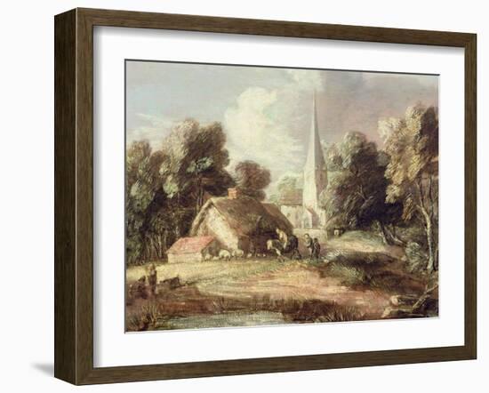 Landscape with a Church, Cottage, Villagers and Animals, C.1771-2-Thomas Gainsborough-Framed Giclee Print