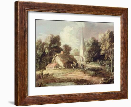 Landscape with a Church, Cottage, Villagers and Animals, C.1771-2-Thomas Gainsborough-Framed Giclee Print