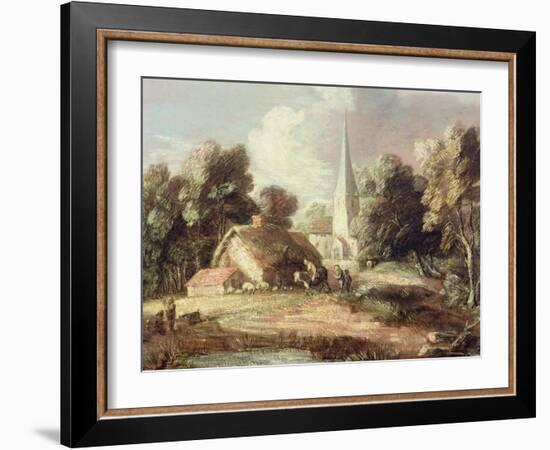 Landscape with a Church, Cottage, Villagers and Animals, C.1771-2-Thomas Gainsborough-Framed Giclee Print