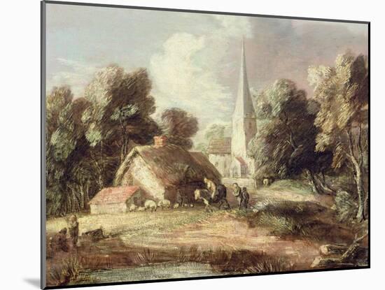 Landscape with a Church, Cottage, Villagers and Animals, C.1771-2-Thomas Gainsborough-Mounted Giclee Print