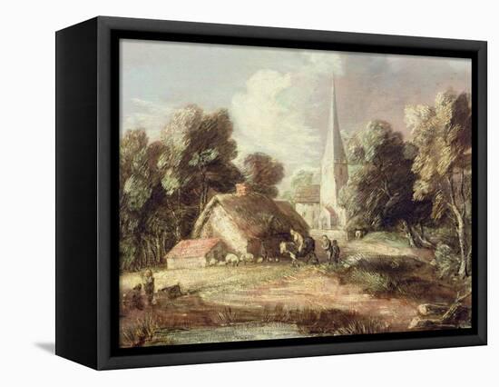 Landscape with a Church, Cottage, Villagers and Animals, C.1771-2-Thomas Gainsborough-Framed Premier Image Canvas