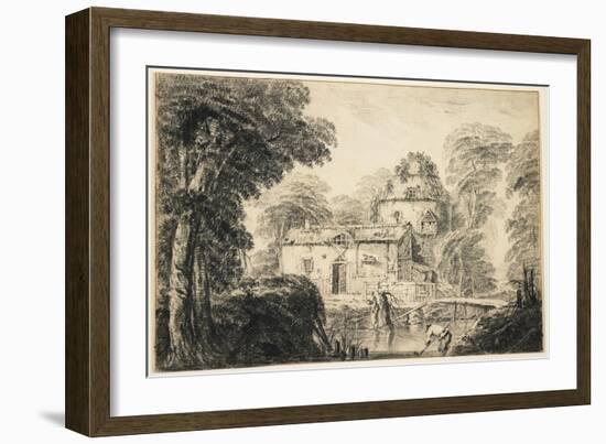 Landscape with a Cottage and Peasants, C. 1770-Jean Baptiste Pillement-Framed Giclee Print