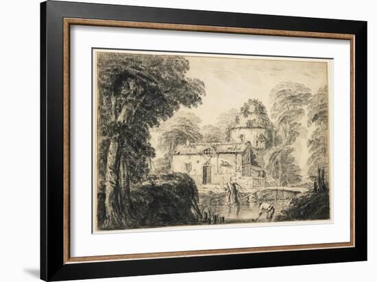Landscape with a Cottage and Peasants, C. 1770-Jean Baptiste Pillement-Framed Giclee Print
