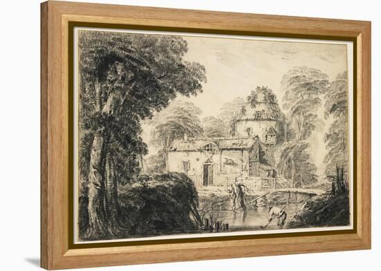 Landscape with a Cottage and Peasants, C. 1770-Jean Baptiste Pillement-Framed Premier Image Canvas