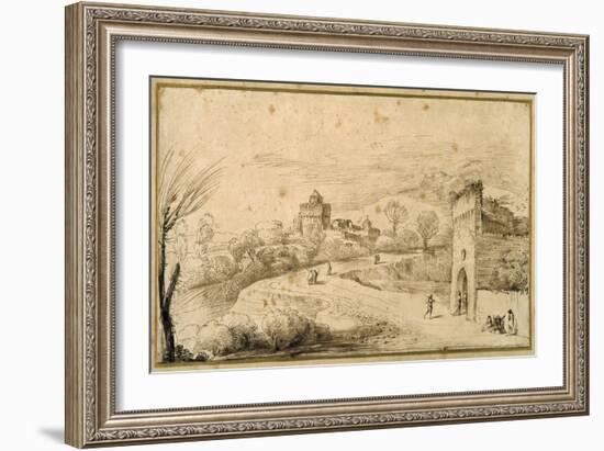 Landscape with a Crenellated Gatehouse and a Winding Road-Guercino (Giovanni Francesco Barbieri)-Framed Giclee Print