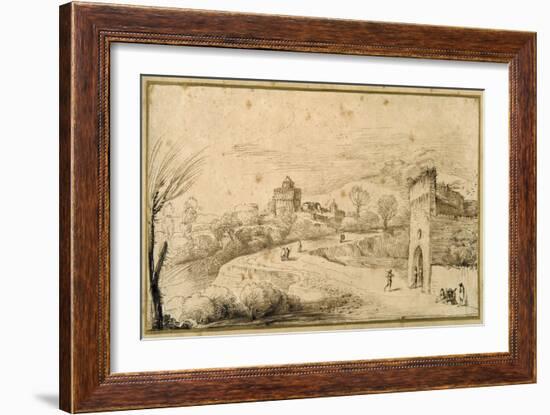 Landscape with a Crenellated Gatehouse and a Winding Road-Guercino (Giovanni Francesco Barbieri)-Framed Giclee Print