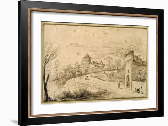 Landscape with a Crenellated Gatehouse and a Winding Road-Guercino (Giovanni Francesco Barbieri)-Framed Giclee Print