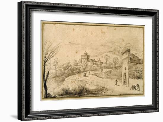 Landscape with a Crenellated Gatehouse and a Winding Road-Guercino (Giovanni Francesco Barbieri)-Framed Giclee Print