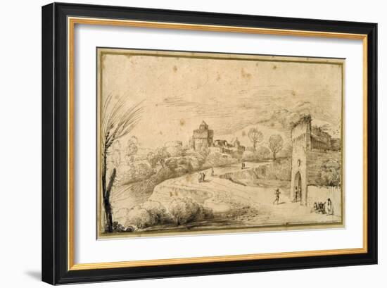 Landscape with a Crenellated Gatehouse and a Winding Road-Guercino (Giovanni Francesco Barbieri)-Framed Giclee Print