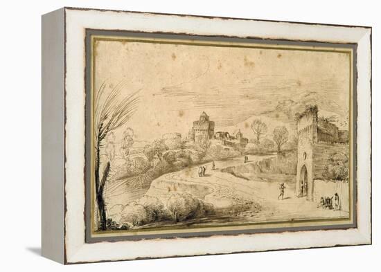 Landscape with a Crenellated Gatehouse and a Winding Road-Guercino (Giovanni Francesco Barbieri)-Framed Premier Image Canvas