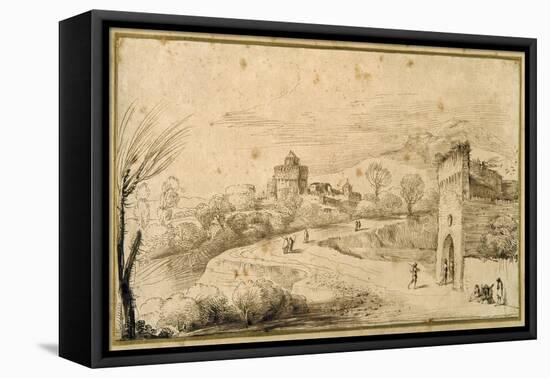 Landscape with a Crenellated Gatehouse and a Winding Road-Guercino (Giovanni Francesco Barbieri)-Framed Premier Image Canvas