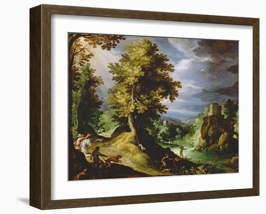 Landscape with a Deer Hunt, 1591-Paul Fischer-Framed Giclee Print