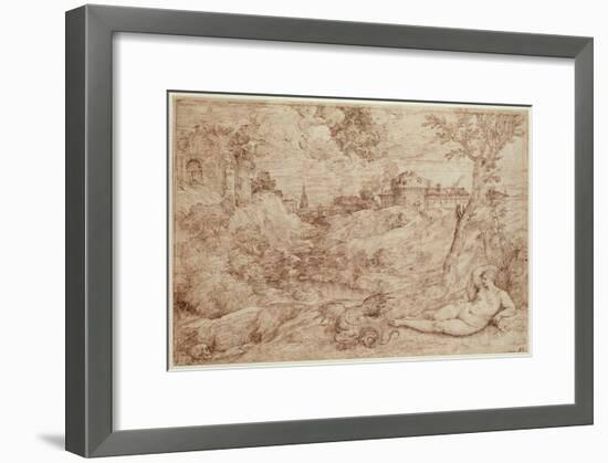 Landscape with a Dragon and a Nude Woman Sleeping-Titian (Tiziano Vecelli)-Framed Giclee Print