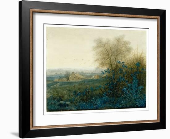 Landscape with a Farmhouse and a Peasant Wheeling a Barrow, 1865 (W/C Heightened with Gouache, Pen-Leon Bonvin-Framed Giclee Print