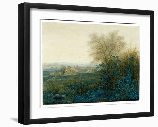 Landscape with a Farmhouse and a Peasant Wheeling a Barrow, 1865 (W/C Heightened with Gouache, Pen-Leon Bonvin-Framed Giclee Print