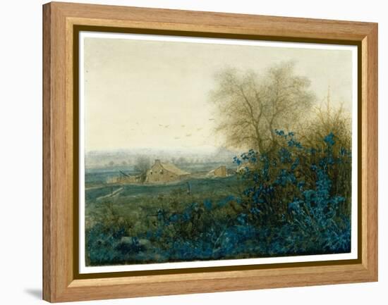 Landscape with a Farmhouse and a Peasant Wheeling a Barrow, 1865 (W/C Heightened with Gouache, Pen-Leon Bonvin-Framed Premier Image Canvas