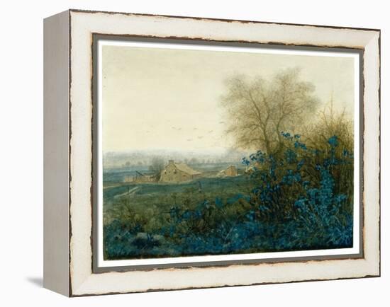 Landscape with a Farmhouse and a Peasant Wheeling a Barrow, 1865 (W/C Heightened with Gouache, Pen-Leon Bonvin-Framed Premier Image Canvas