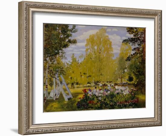 Landscape with a Flower Bed-Boris Michaylovich Kustodiev-Framed Giclee Print