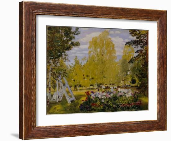 Landscape with a Flower Bed-Boris Michaylovich Kustodiev-Framed Giclee Print