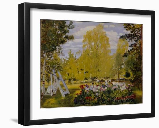 Landscape with a Flower Bed-Boris Michaylovich Kustodiev-Framed Giclee Print
