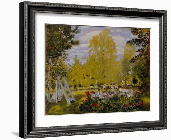 Landscape with a Flower Bed-Boris Michaylovich Kustodiev-Framed Giclee Print