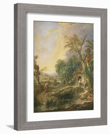 Landscape with a Hermit, 1742-Francois Boucher-Framed Giclee Print