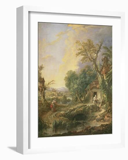 Landscape with a Hermit, 1742-Francois Boucher-Framed Giclee Print