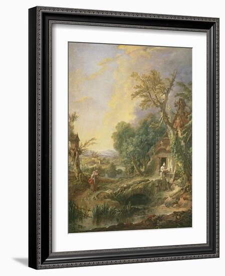 Landscape with a Hermit, 1742-Francois Boucher-Framed Giclee Print