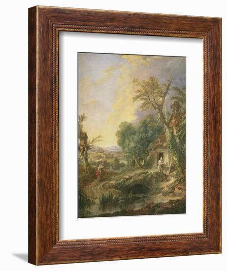 Landscape with a Hermit, 1742-Francois Boucher-Framed Giclee Print