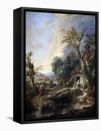 Landscape with a Hermit, 1742-François Boucher-Framed Premier Image Canvas