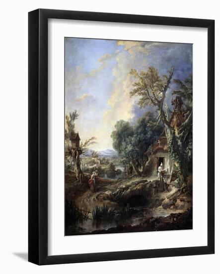 Landscape with a Hermit, 1742-François Boucher-Framed Giclee Print