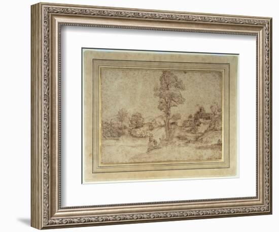 Landscape with a Lake and Buildings, a Mother and Child Seated by a Tree-Pietro Paolo Bonzi-Framed Giclee Print