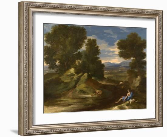 Landscape with a Man Scooping Water from a Stream, C.1637 (Oil on Canvas)-Nicolas Poussin-Framed Giclee Print