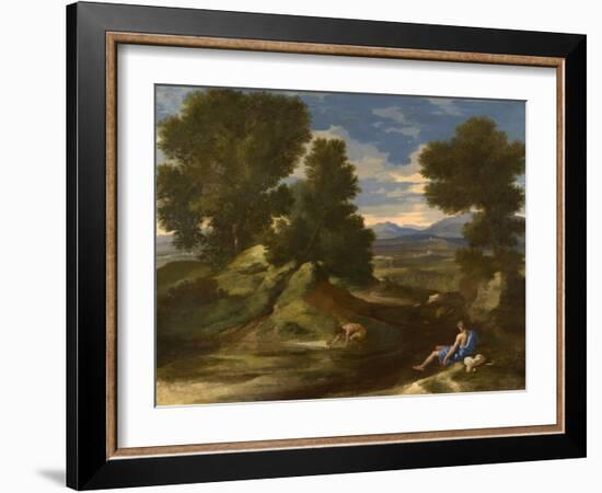 Landscape with a Man Scooping Water from a Stream, C.1637 (Oil on Canvas)-Nicolas Poussin-Framed Giclee Print