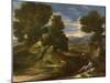 Landscape with a Man Scooping Water from a Stream, C.1637 (Oil on Canvas)-Nicolas Poussin-Mounted Giclee Print