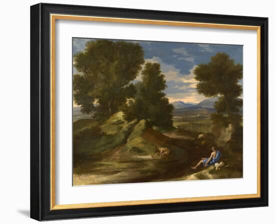 Landscape with a Man Scooping Water from a Stream, C.1637 (Oil on Canvas)-Nicolas Poussin-Framed Giclee Print