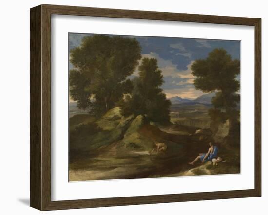 Landscape with a Man Scooping Water from a Stream, Ca 1637-Nicolas Poussin-Framed Giclee Print