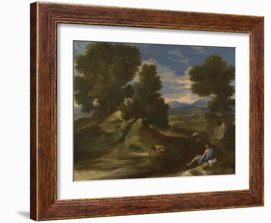 Landscape with a Man Scooping Water from a Stream, Ca 1637-Nicolas Poussin-Framed Giclee Print